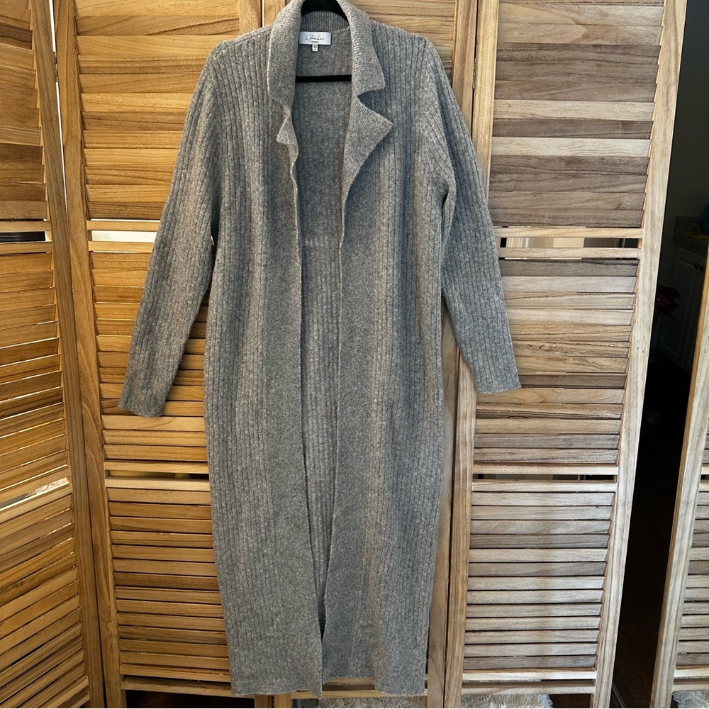 L'Academie Maxi Wool Soft Knit Duster Sweater in gray size M